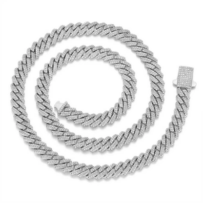 Moissanite + 925 Cuban Link Chain (Prong Style)