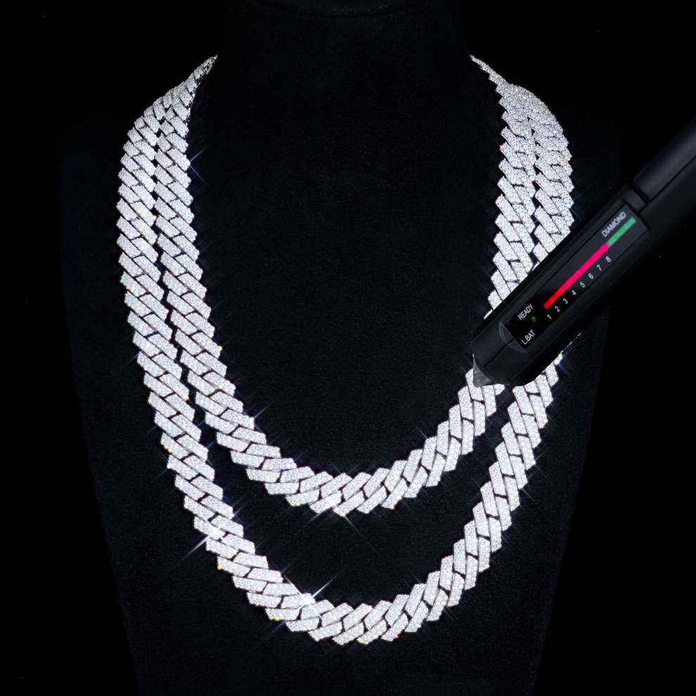 14mm 2 Row Cuban Link Chain Moissanite S925