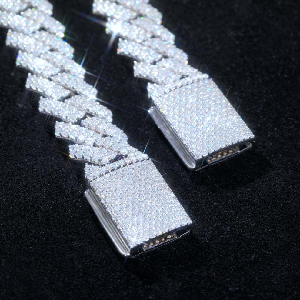 14mm 2 Row Cuban Link Chain Moissanite S925