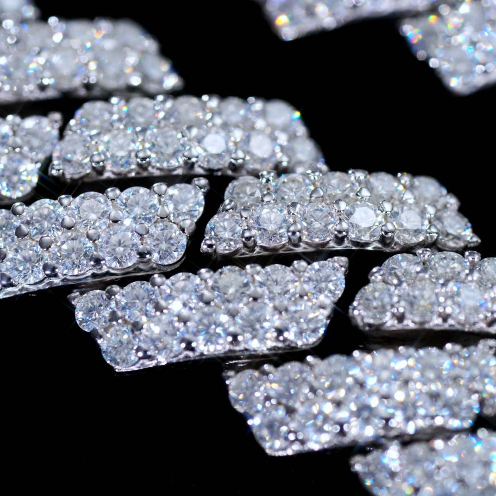 14mm 2 Row Cuban Link Chain Moissanite S925