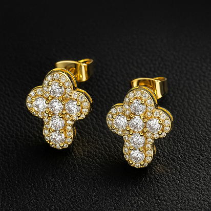 Pair of cross‑shaped stud earrings set with sparkling simulated diamonds.