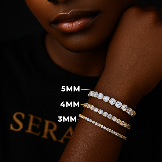 Classic tennis bracelet with a row of round stones encircling the wrist.