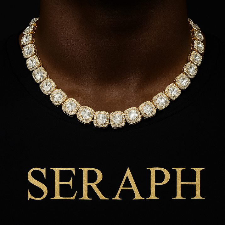 Necklace of cushion‑cut stones forming a continuous tennis chain.