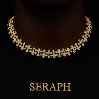 Necklace featuring uniform links with shimmering stones and a golden hue.