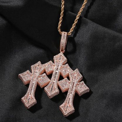Hip Hop Cross Pendant Necklace Topbling 5A T Zircon Gold Plated Mens Jewelry