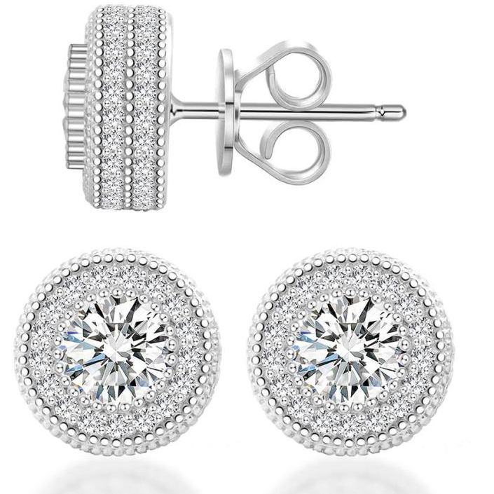 14mm Round Stacked Earrings Moissanite S925