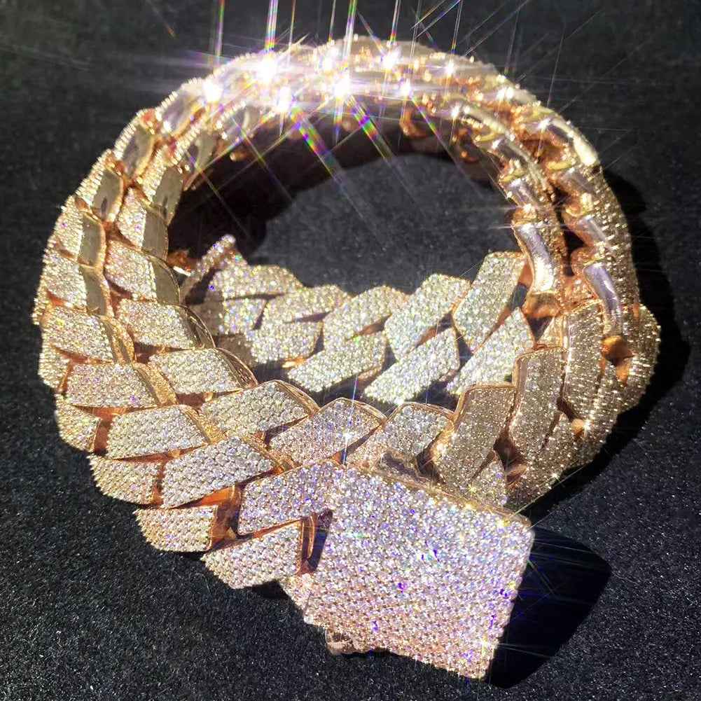 Moissanite + 925 Cuban Link Chain (Prong Style)
