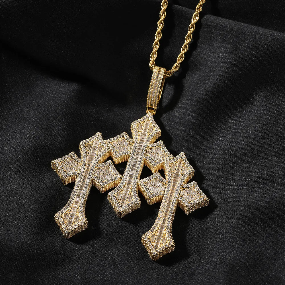 Hip Hop Cross Pendant Necklace Topbling 5A T Zircon Gold Plated Mens Jewelry