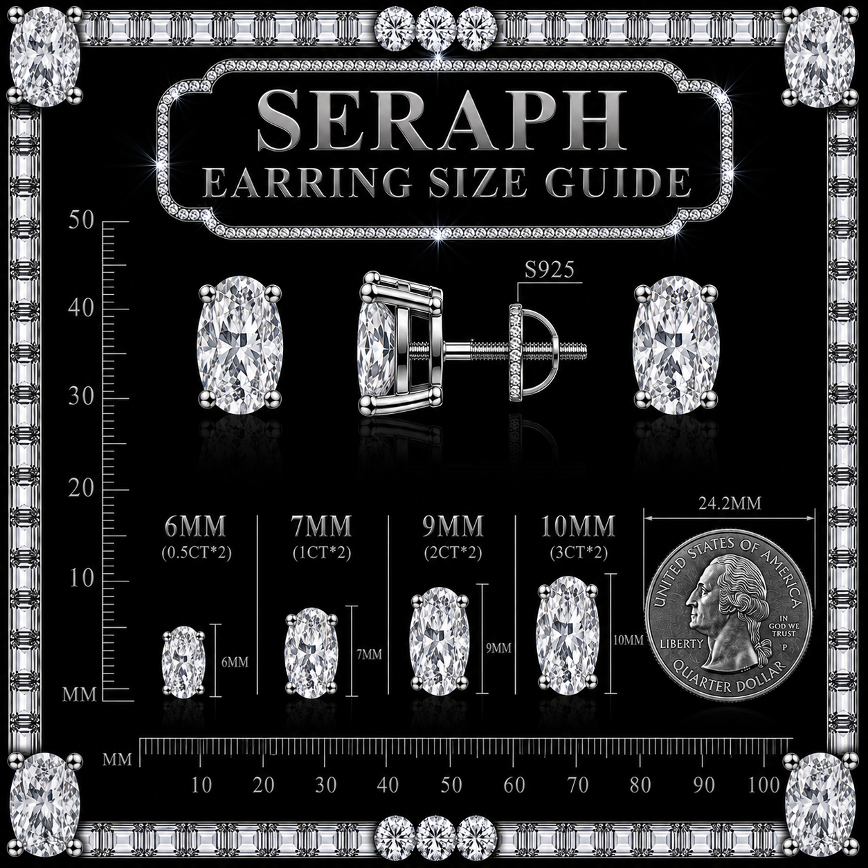 Oval Stud Earrings Moissanite S925