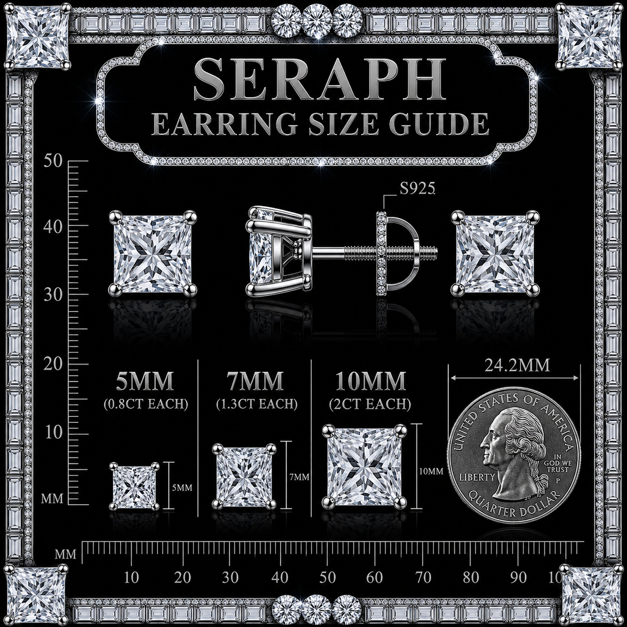 Princess Cut Square Stud Earrings Moissanite S925