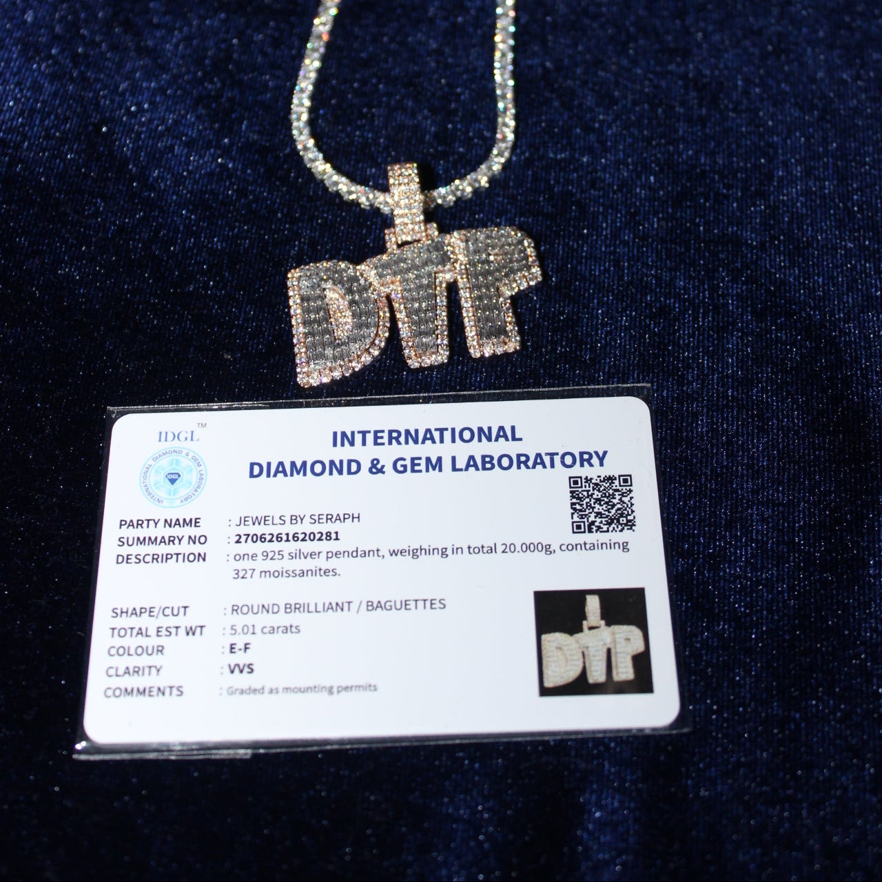 Custom Baguette Cut Pendant Moissanite S925