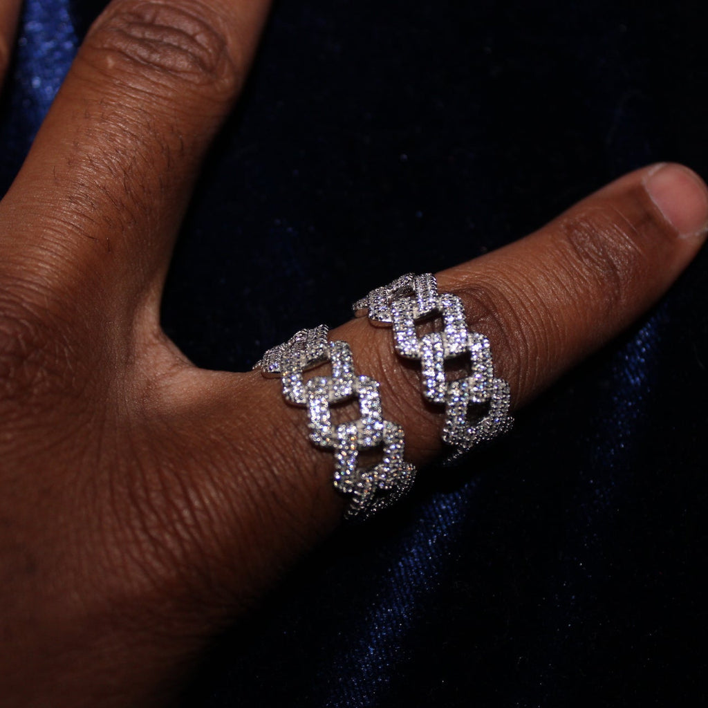 11mm 2 Row CUban Link Ring Moissanite S925