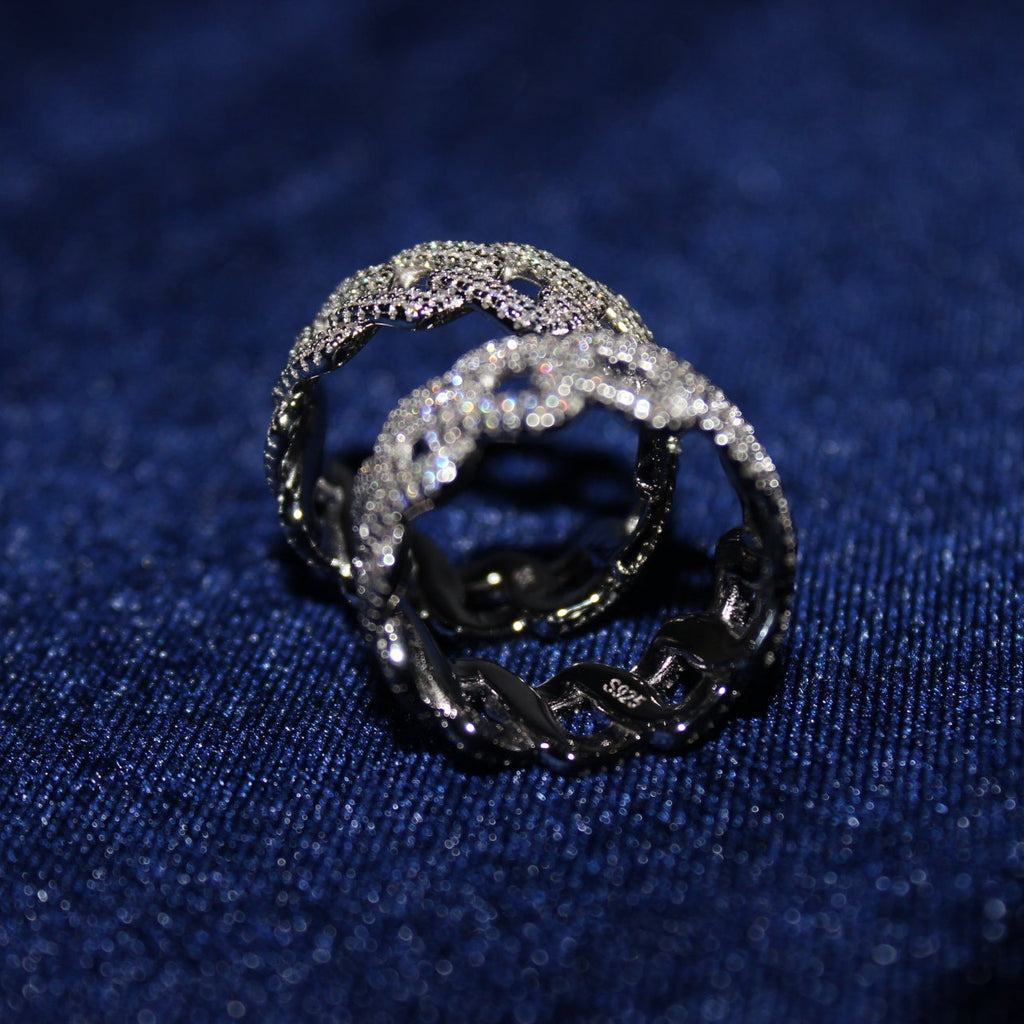 11mm 2 Row CUban Link Ring Moissanite S925
