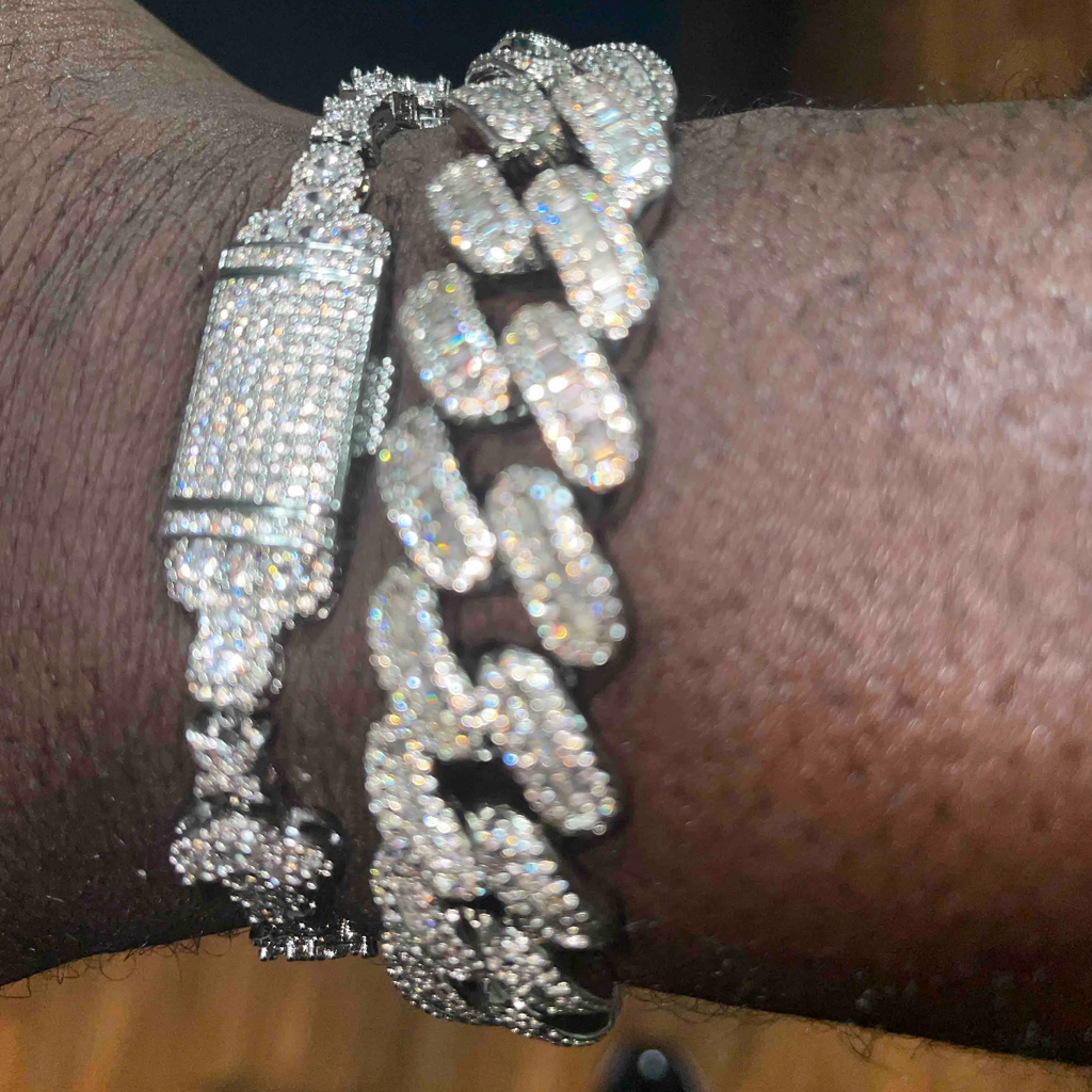 15mm Baguette Cuban Link Bracelet Moissanite S925