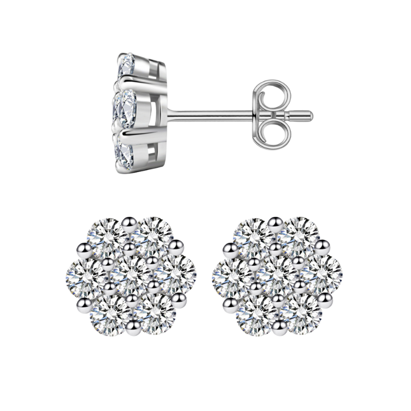 Flower Cluster Earrings Moissanite S925