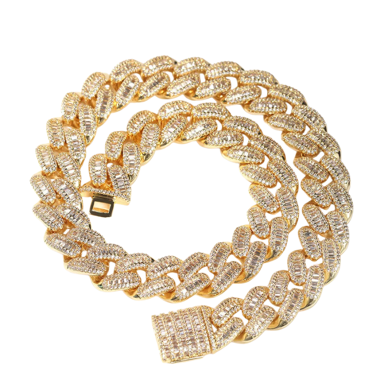 15mm Baguette Cuban Link Chain Moissanite S925
