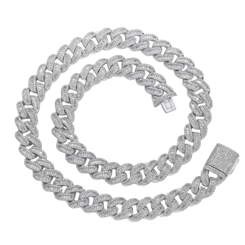 15mm Baguette Cuban Link Chain Moissanite S925